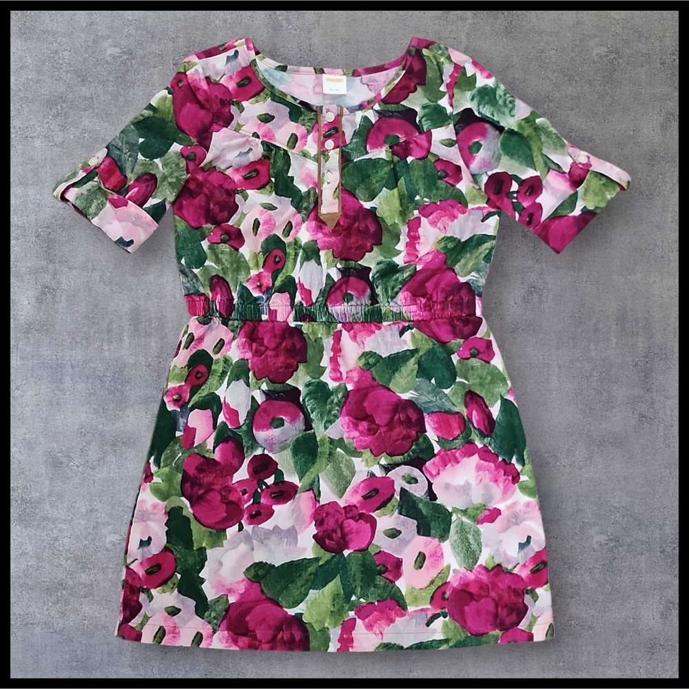 Gymboree Plum Pony Corduroy Dress Roll Tab Button Sleeve Fuschia Pink Green 7